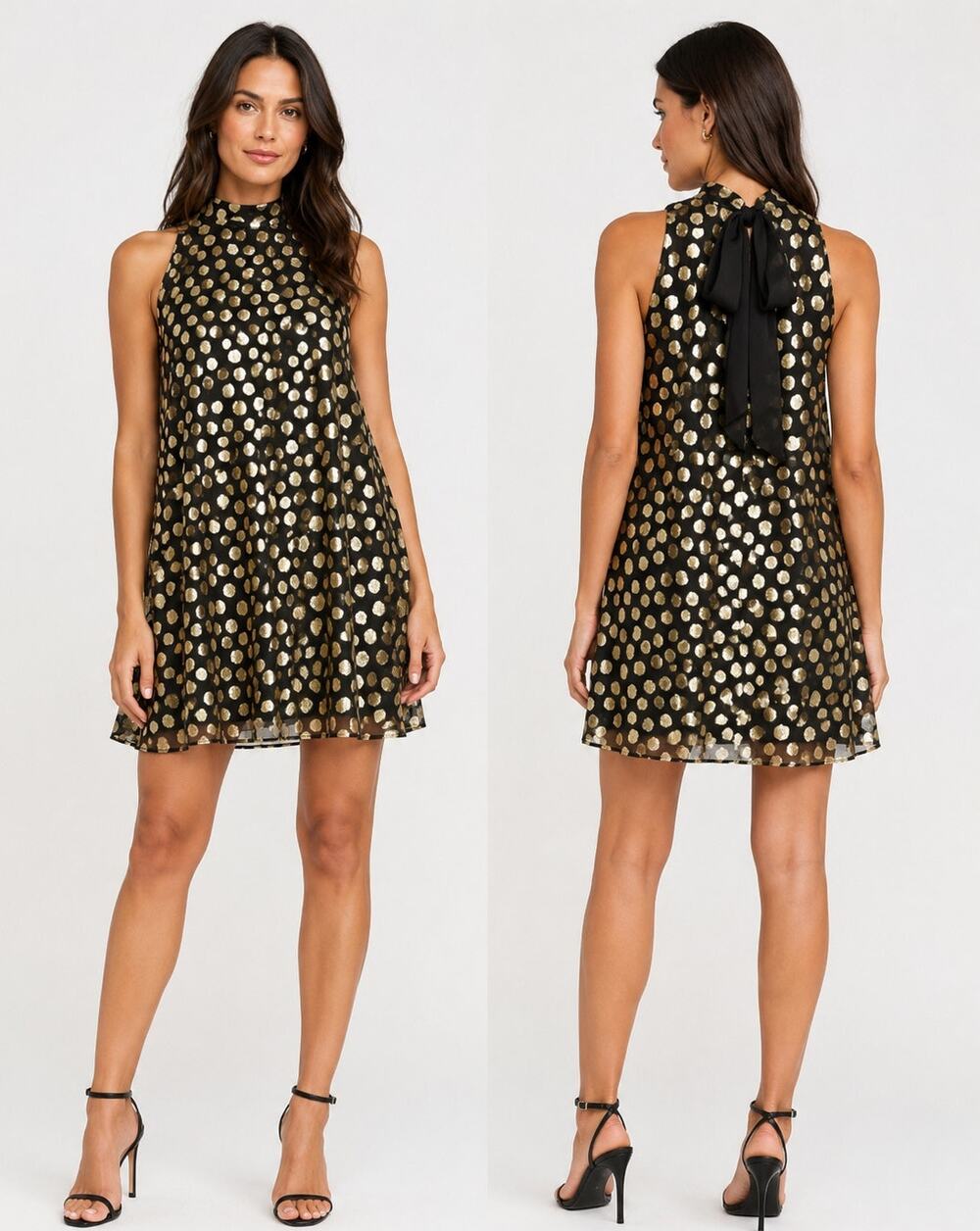 Robbie B Retro Glam Dress Sz 12 Metalic Polka Dots Gatsby Cocktail Chic Disco